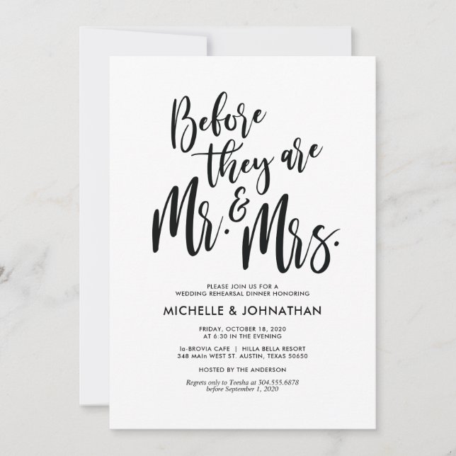 Perfect Elegant Wedding Rehearsal Dinner Invites (Front)