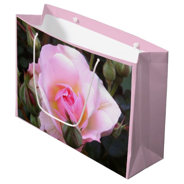 Perfect English Pink Rose Large Sized Gift Bag (Front Angled)