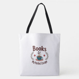 Perfect Escape: Books & Coffee – Large Book Tote B Bag