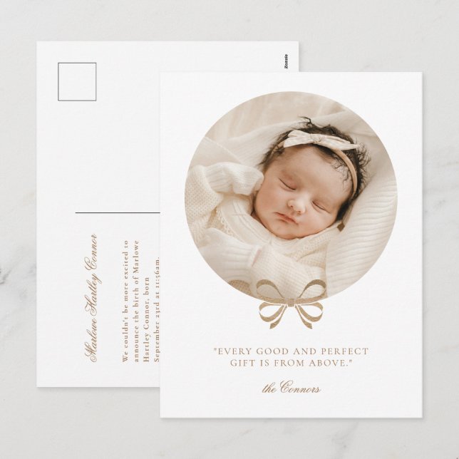 Perfect Gift Holiday Birth Announcement Postcard (Front/Back)