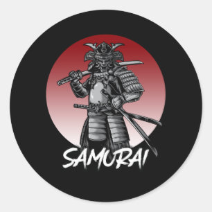 Perfect Honored Samurai Retro - Black and White Classic Round Sticker