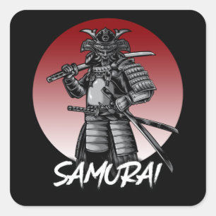 Perfect Honored Samurai Retro - Black and White Square Sticker