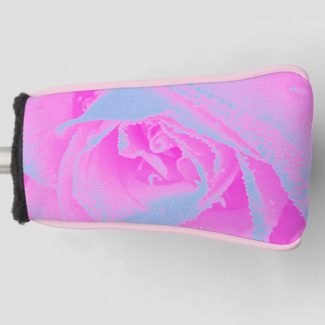 Perfect Hot Pink and Light Blue Rose Detail Golf Head Cover (Front)