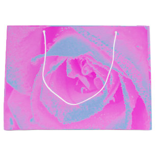 Perfect Hot Pink and Light Blue Rose Detail Large Gift Bag