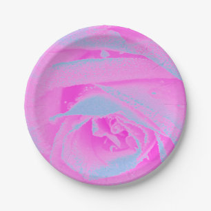 Perfect Hot Pink and Light Blue Rose Detail Paper Plate