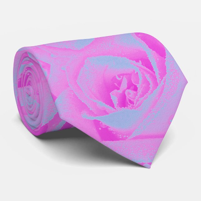 Perfect Hot Pink and Light Blue Rose Detail Tie (Rolled)
