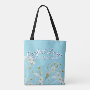Perfect Love Casts Out Fear Baby Blue Christian Tote Bag