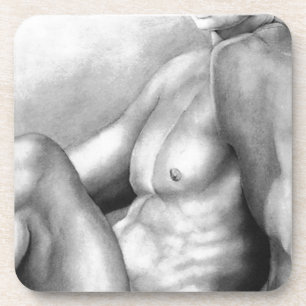 Perfect Man Chest & Torso Fine Art Charcoal Sketch Coaster