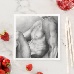 Perfect Man Chest & Torso Fine Art Charcoal Sketch Napkin