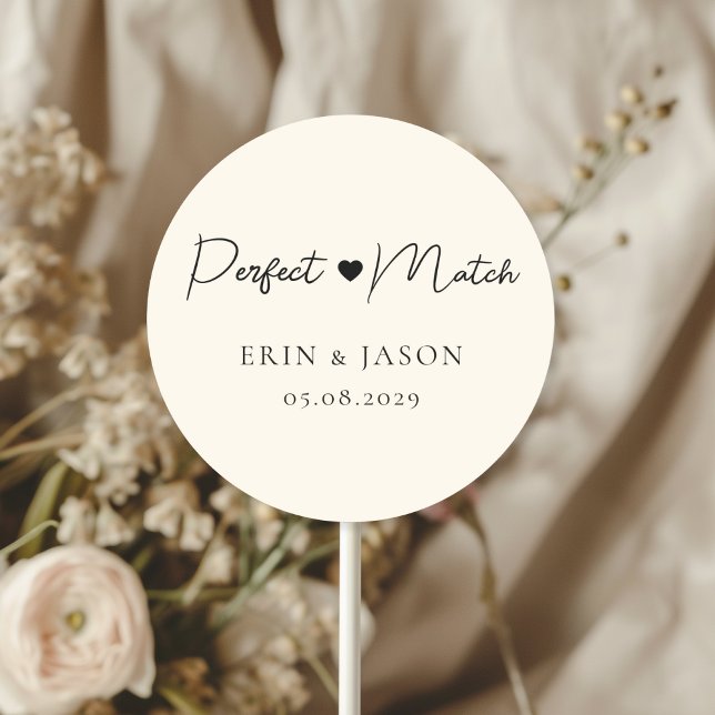 Perfect Match! Beige, Elegant, Simpel  Classic Round Sticker (Perfect Match! Beige, Elegant, Simple, Heart, Classic, Round, Wedding Sticker.)