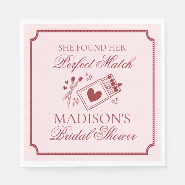 Perfect Match Bridal Shower Bachelorette Party Napkin (Front)