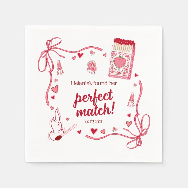 Perfect Match Coquette Bridal Shower Personalized Napkin (Front)