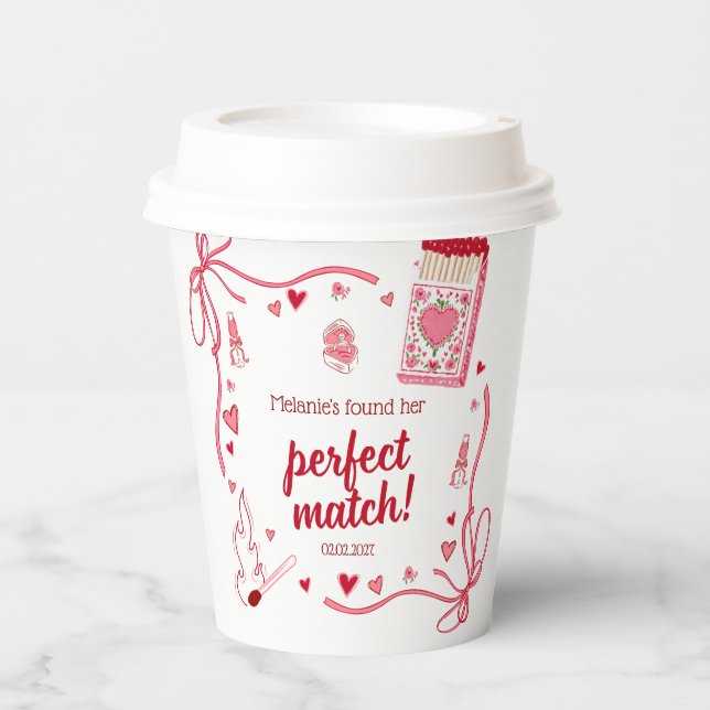 Perfect Match Coquette Bridal Shower Personalized Paper Cups (Front)