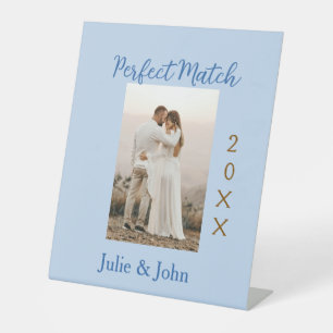 perfect match couple photo year name blue trendy m pedestal sign