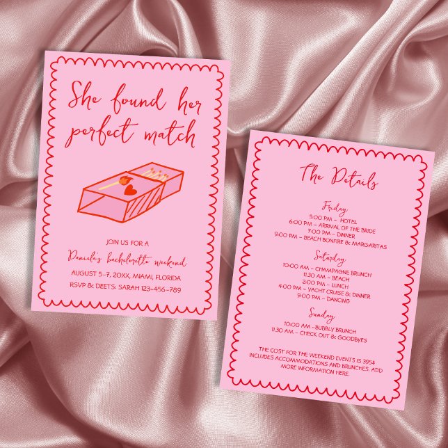 Perfect Match Hand Drawn Pink Bachelorette Weekend Invitation (Perfect Match Hand Drawn Pink Bachelorette Weekend Invitation)
