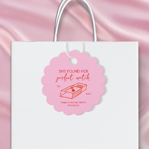 Perfect Match Hand Drawn Pink & Red Bachelorette Favour Tags