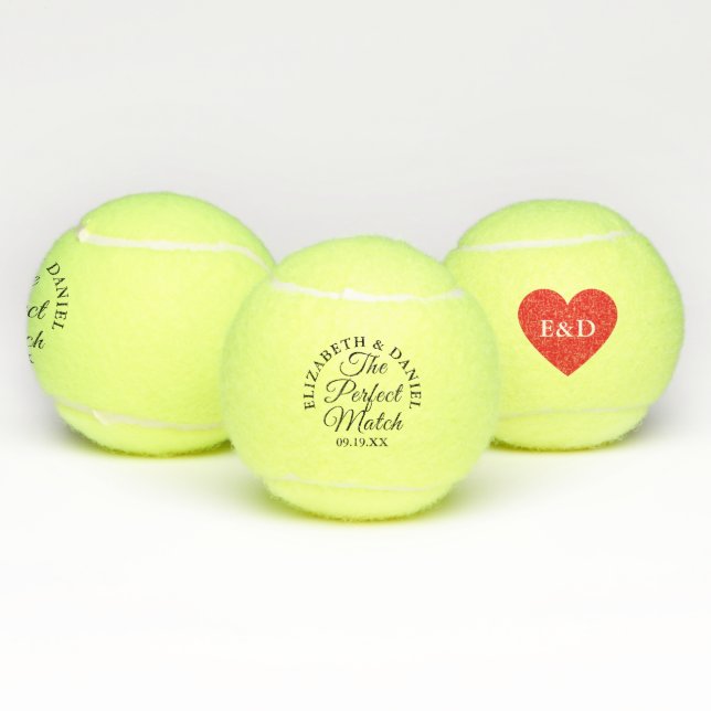 Perfect Match Heart Monogram Wedding Favour Tennis Balls (Multi)
