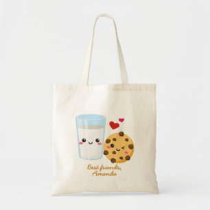 Perfect match Kawaii milk and cookie custom text Tote Bag