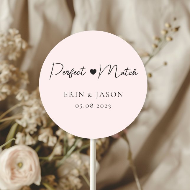 Perfect Match! Light-Pink, Elegant, Simpel  Classic Round Sticker (Perfect Match! Light-Pink, Elegant, Simple, Heart, Classic, Round, Wedding Sticker.)