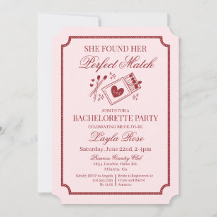 Perfect Match Made in Heaven Pink Bachelorette Invitation