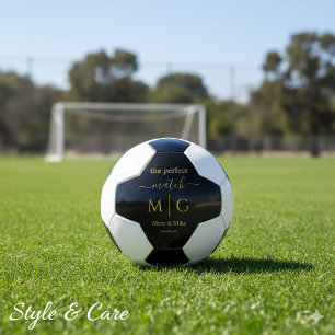 Perfect Match Monogrammed Couple Name Black Soccer Ball