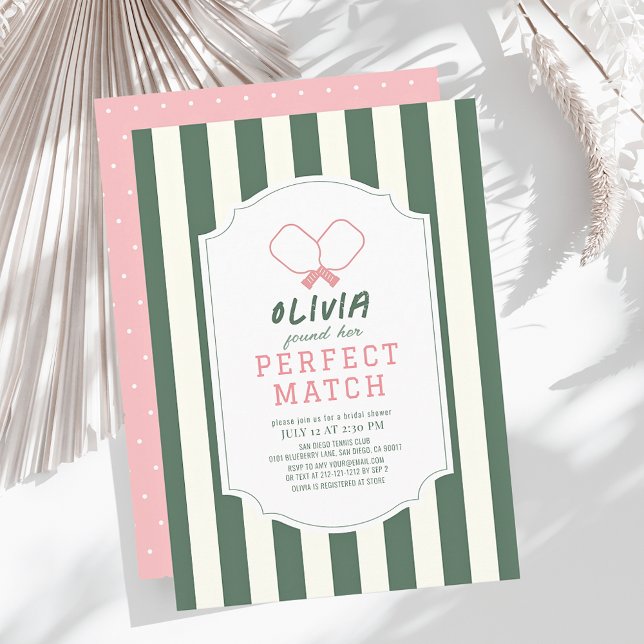 Perfect Match Picklebal Stripe Bridal Shower Invitation (Creator Uploaded)