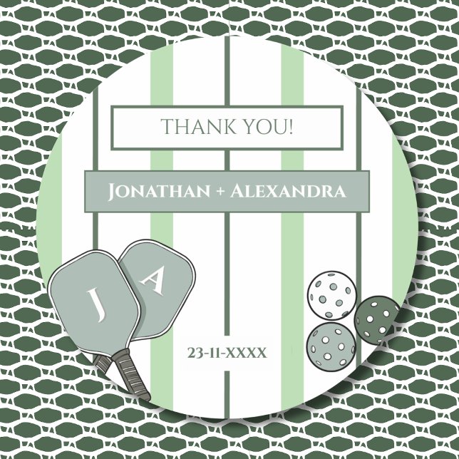 Perfect Match Pickleball Bridal Shower Thank You Classic Round Sticker (Creator Uploaded)