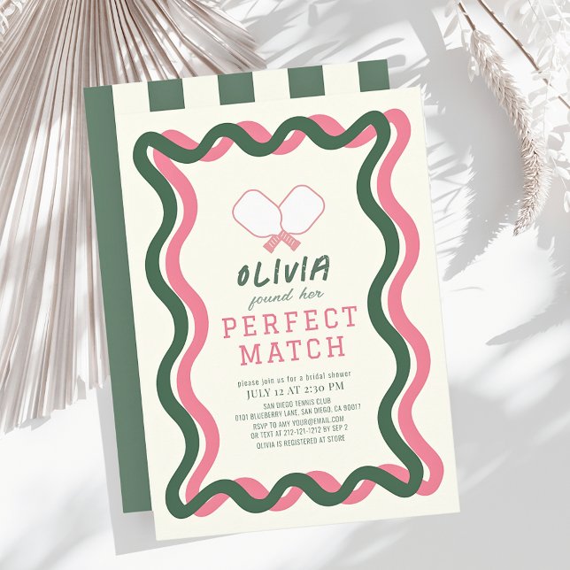 Perfect Match Pickleball Green Wavy Bridal Shower Invitation (Creator Uploaded)
