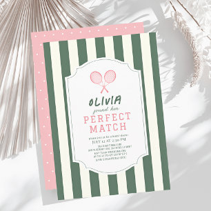 Perfect Match Tennis Green Stripes Bridal Shower Invitation