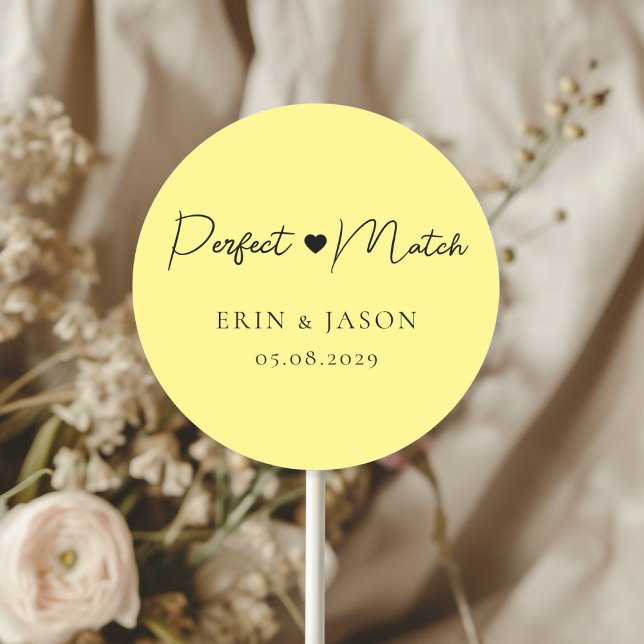 Perfect Match! Yellow, Elegant, Simpel  Classic Round Sticker (Perfect Match! Yellow, Elegant, Simple, Heart, Classic, Round, Wedding Sticker.)