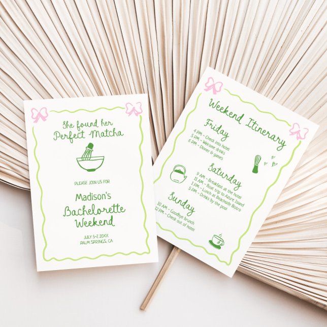 Perfect Matcha Hand Drawn Bachelorette Weekend Invitation (Creator Uploaded)