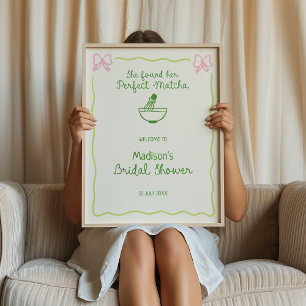 Perfect Matcha Hand Drawn Bridal Shower Welcome Poster