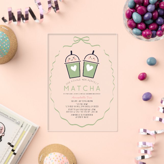 Perfect Matcha Kawaii Bow Frame Bridal Shower Acrylic Invitations (Insitu (Celebration))