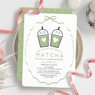 Perfect Matcha Kawaii Bow Frame Bridal Shower Invitation