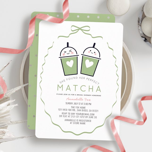 Perfect Matcha Kawaii Bow Frame Bridal Shower Invitation (Creator Uploaded)