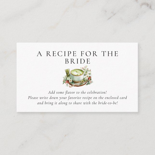 Perfect Matcha Recipe Request Bridal Shower  Enclosure Card (Front)
