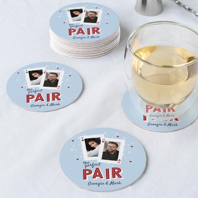 Perfect Pair Casino Theme Couples Photo Round Paper Coaster (Creator Uploaded)
