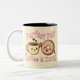 Perfect Pair Coffee and Donut Kawaii Design | Cute Two-Tone Coffee Mug