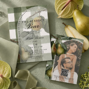 Perfect Pair Gingham Vintage Pear Bridal Shower Invitation