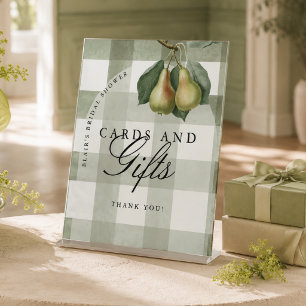 Perfect Pair Gingham Vintage Pear Bridal Shower Pedestal Sign