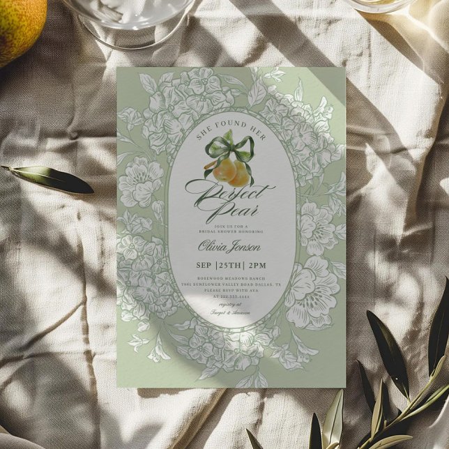 Perfect Pair Pear Floral Sage Green Bridal Shower Invitation (Creator Uploaded)