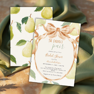 Perfect Pair Pear Vintage Bow Border Bridal Shower Invitation