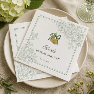 Perfect Pair Pear Vintage Sage Green Bridal Shower Napkin