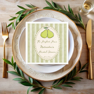 Perfect pair sage green stripe pear bridal shower napkin