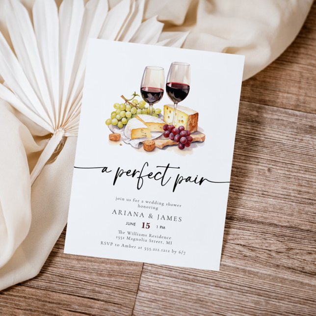 Perfect Pair Watercolor Wine Cheese Wedding Shower Invitation (Creator Uploaded)