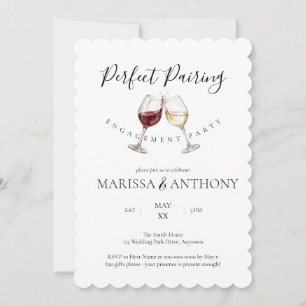 Perfect Pairing Wine Glass Theme Engagement Party Invitation