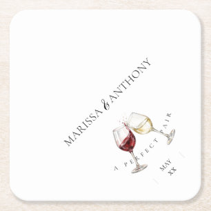 Perfect Pairing Wine Glass Theme Engagement Party Square Paper Coaster
