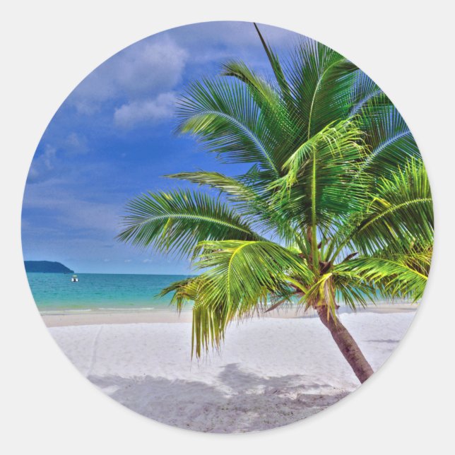 Perfect Palm Tree Tropical Island Beach Classic Round Sticker (Front)