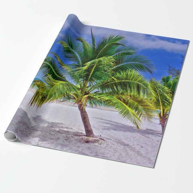 Perfect Palm Tree Tropical Island Beach Wrapping Paper (Unrolled)