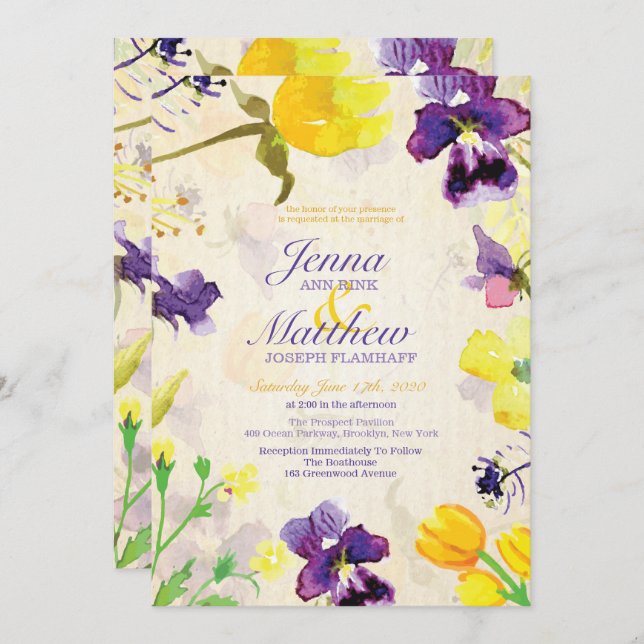 Perfect Pansies Wedding Invitation (Front/Back)